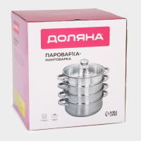 Мантоварка - пароварка из нержавеющей стали Доляна &laquo;Классика&raquo;, d=24 см, 4 уровня (нижний уровень 3,6 л)