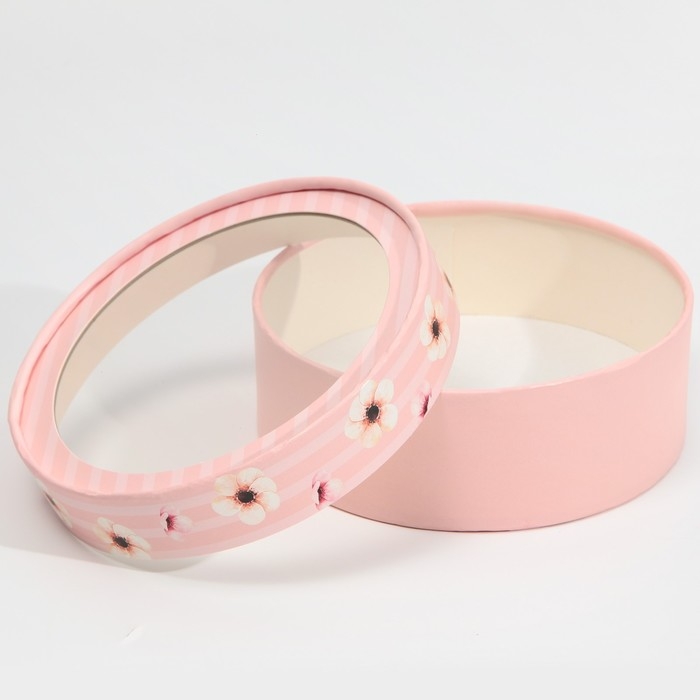 Коробка для макарун, кондитерская упаковка тубус с окном, &laquo;Цветы&raquo; 16 х 16 х 5 см