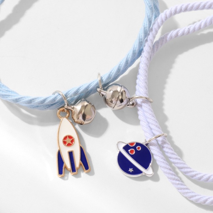 Браслеты &laquo;Неразлучники&raquo; ассоль, ракета и планета, цвет бело-синий