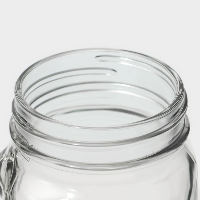 Кружка стеклянная Доляна &laquo;Счастье&raquo;, 450 мл, 10&times;7,5&times;13 см, с ручкой, крышкой и трубочкой