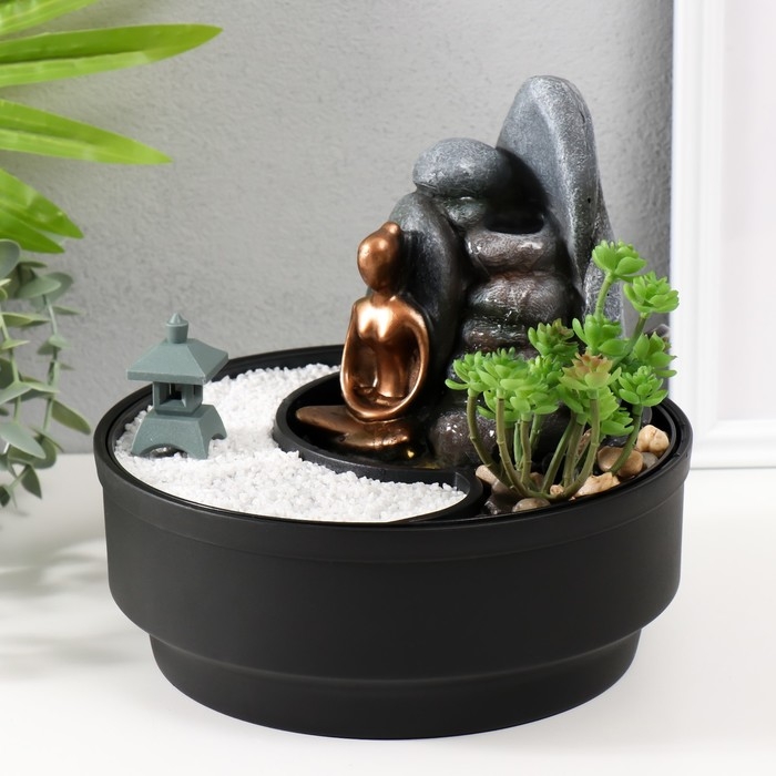 Фонтан настольный от сети, подсветка Фонтан настольный от сети, подсветка "Сад камней" 21х21х21 см