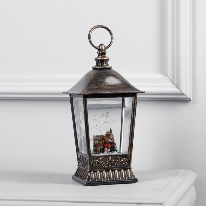 Светодиодная фигура &laquo;Фонарь с домиком&raquo; 12 &times; 24 &times; 12 см, пластик, батарейки ААх3 (не в комплекте), USB, свечение тёплое белое