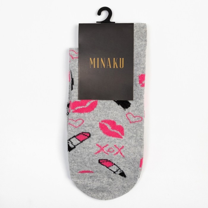 Носки женские MINAKU &laquo;Помады&raquo;, цвет серый, размер 36-37 (23 см)