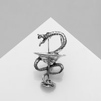 Брошь &laquo;Змея в геральдике&raquo; медицина, цвет чернёное серебро