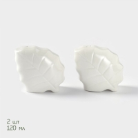 Набор фарфоровый для специй на бамбуковой подставке BellaTenero &laquo;Листья&raquo;, 4 предмета: солонка 120 мл, перечница 120 мл, салфетница, подставка, цвет белый