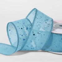 Лента декоративная, с глиттером, 38 мм, 9 &plusmn; 0,5 м, цвет голубой