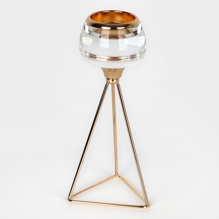 Подсвечник металл, стекло на 1 свечу &laquo;Изысканность&raquo; цвет золото 9.5 х 9.5 х 22.5 см