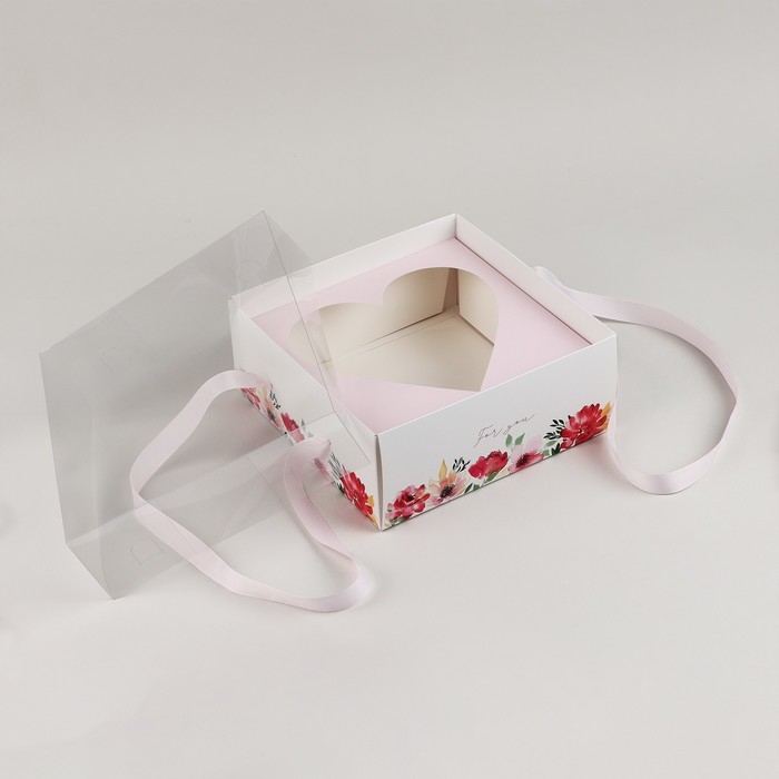 Коробка для цветов с формовым вкладышем и PVC крышкой &laquo;Цветы для тебя&raquo;, 23.5 х 23.5 х 15 с