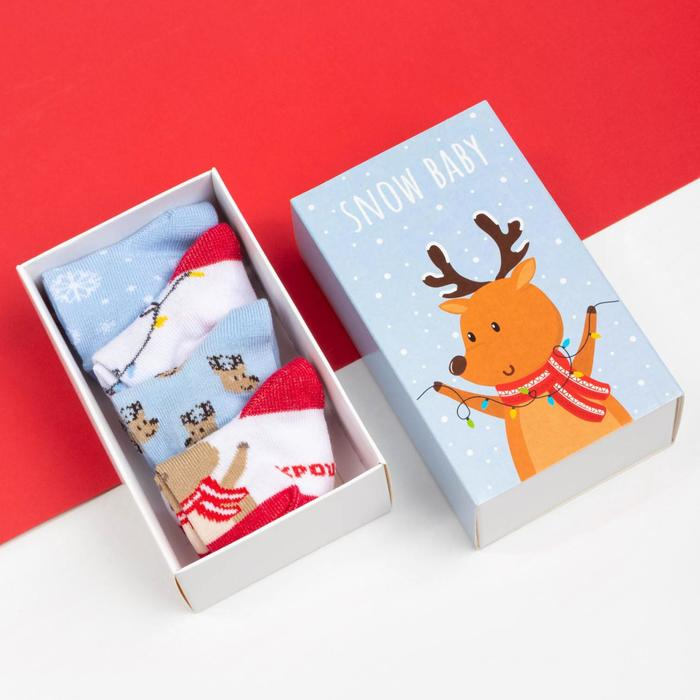 Набор новогодних детских носков Крошка Я &laquo;Оленёнок&raquo;, 4 пары, 10-12 см
