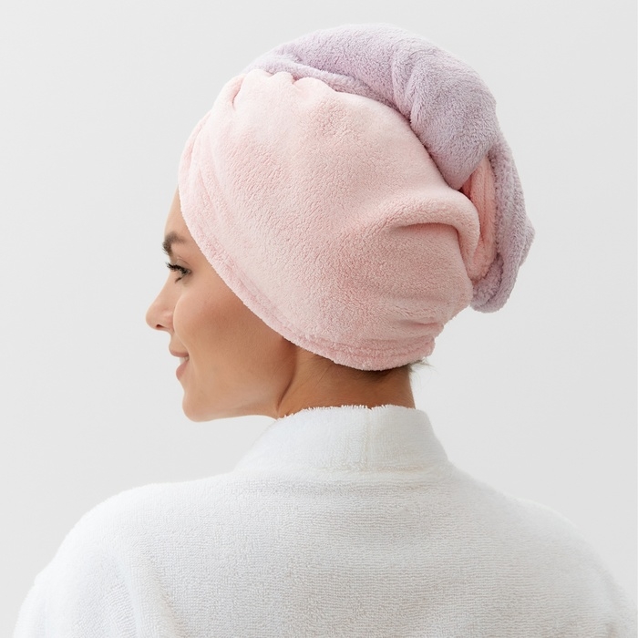 Чалма для сушки волос Этель &laquo;Двухцветная&raquo;, цв.розовый/фиолетовый, 65*25 см, 100% п/э