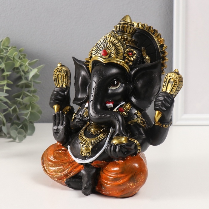 Сувенир полистоун Сувенир полистоун "Ганеша чёрный, в оранжевых шароварах" 12х17,5х21 см