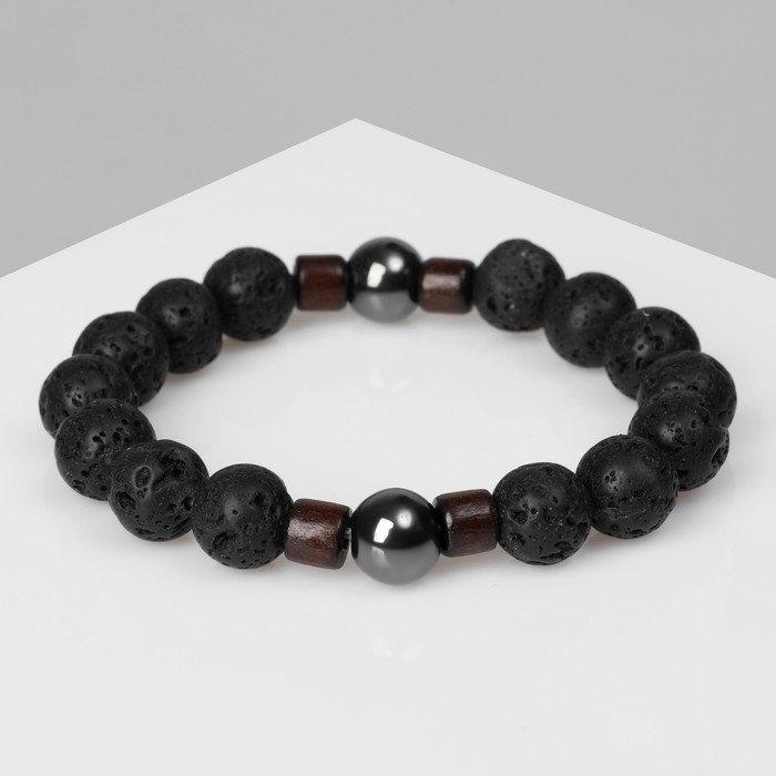 Браслет унисекс &laquo;Бастион&raquo; лава с деревом, цвет чёрно-коричневый, шар №10, d=6 см