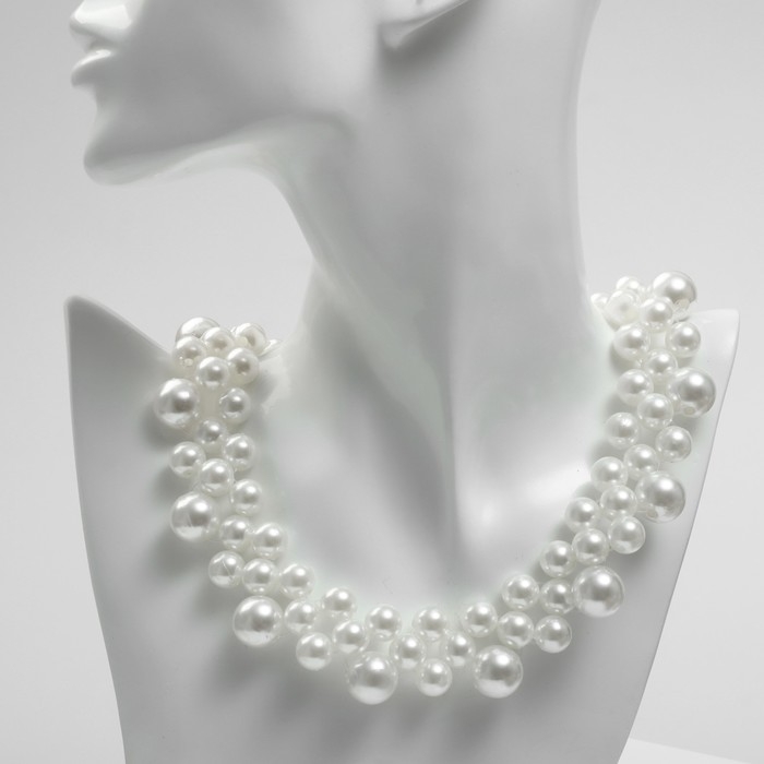 Колье с жемчугом «Полотно», бусины №10, 14, цвет молочный в серебре, 40 см Колье с жемчугом «Полотно», бусины №10, 14, цвет молочный в серебре, 40 см