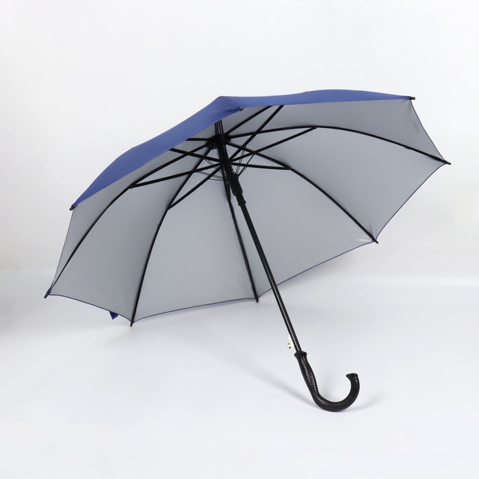 Зонт - трость полуавтоматический &laquo;Однотонный&raquo;, 8 спиц, R = 61/70 см, D = 140 см, цвет синий