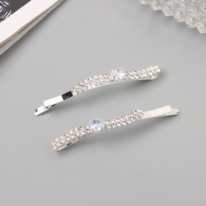 Невидимка для волос &laquo;Беат&raquo; (набор 2 шт) волна, 6 см, серебро