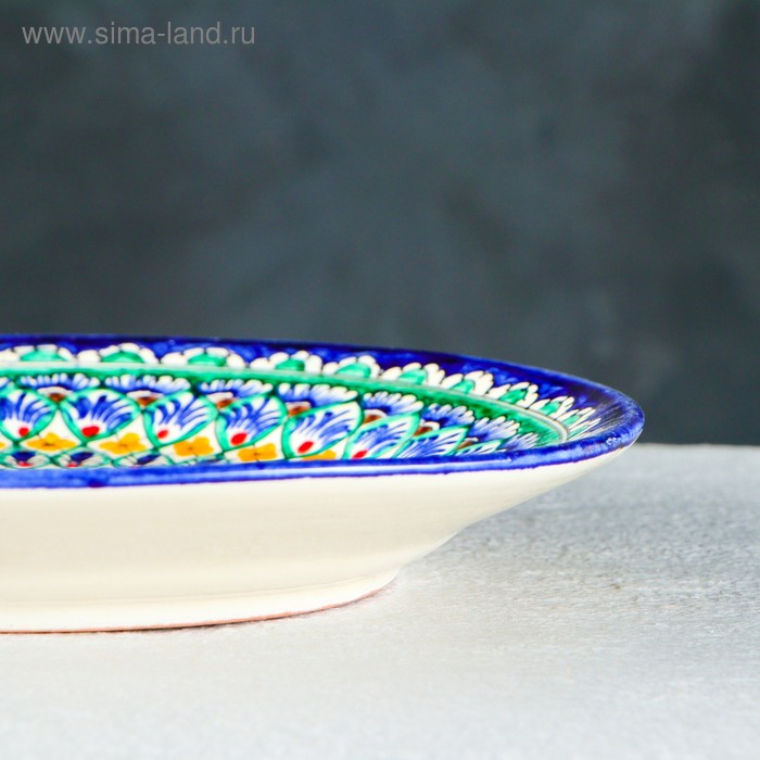 Тарелка Риштанская Керамика "Цветы",  22 см, синяя