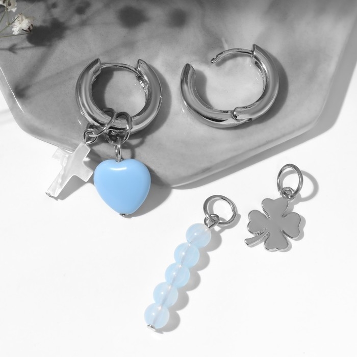 Серьги со съёмным элементом &laquo;Трансформер&raquo; крестик, цвет бело-голубой в серебре