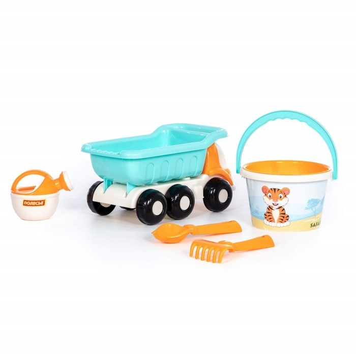Песочный набор №640 &laquo;Кеша&raquo; сафари: самосвал, ведро, ситечко, совок, грабельки, лейка, цвета МИКС