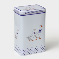 Банка для сыпучих продуктов &laquo;Гуси&raquo;, 2,7 л, 13,5 х 9,5 х 21,5 см, жесть, цвет белый в горох
