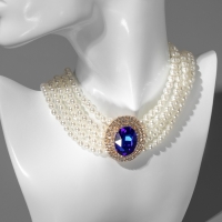 Чокер-колье &laquo;Роскошь&raquo; жемчужое, синий в золоте, 30,5 см