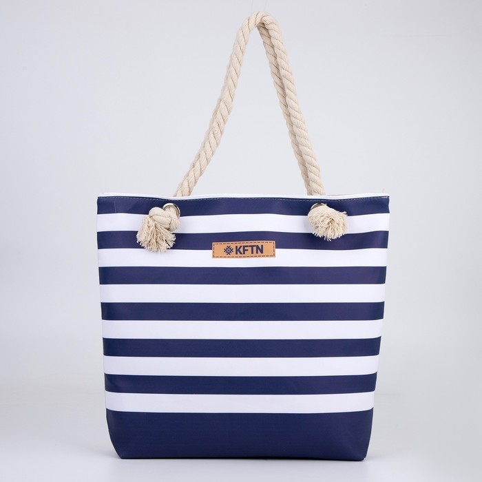 Сумка женская пляжная на молнии, цвет синий/белый