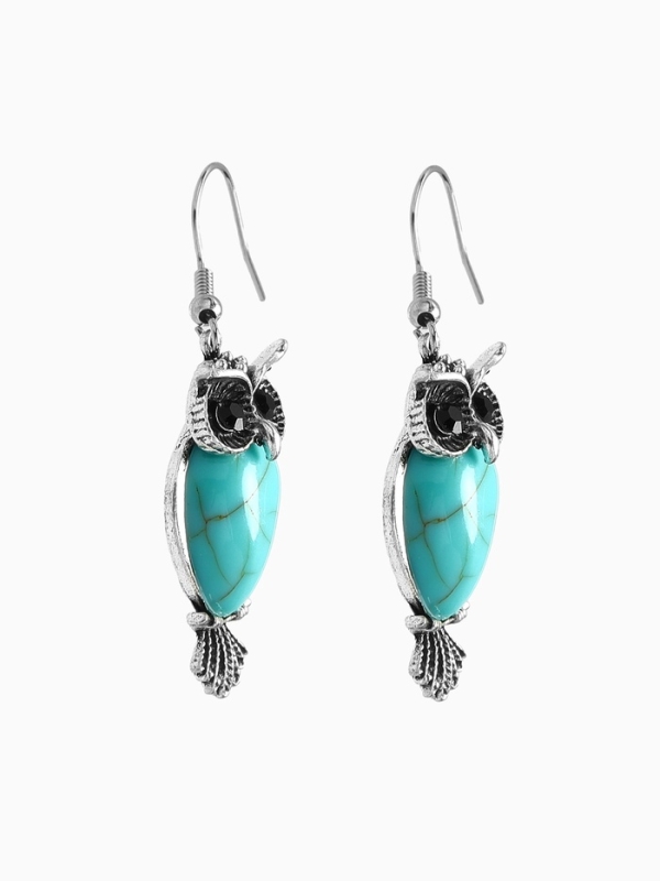 Серьги &laquo;Бирюзовый мир&raquo; сова, цвет голубой в чернённом серебре