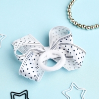 Резинка для волос &laquo;Школьница&raquo;, бант полоски горох, 8 см, бело-синяя