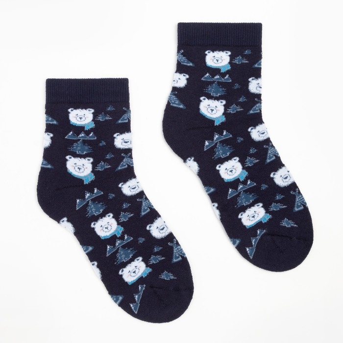 Носки женские новогодние махровые &laquo;Мишки&raquo;, цвет тёмно-синий, размер 23-25