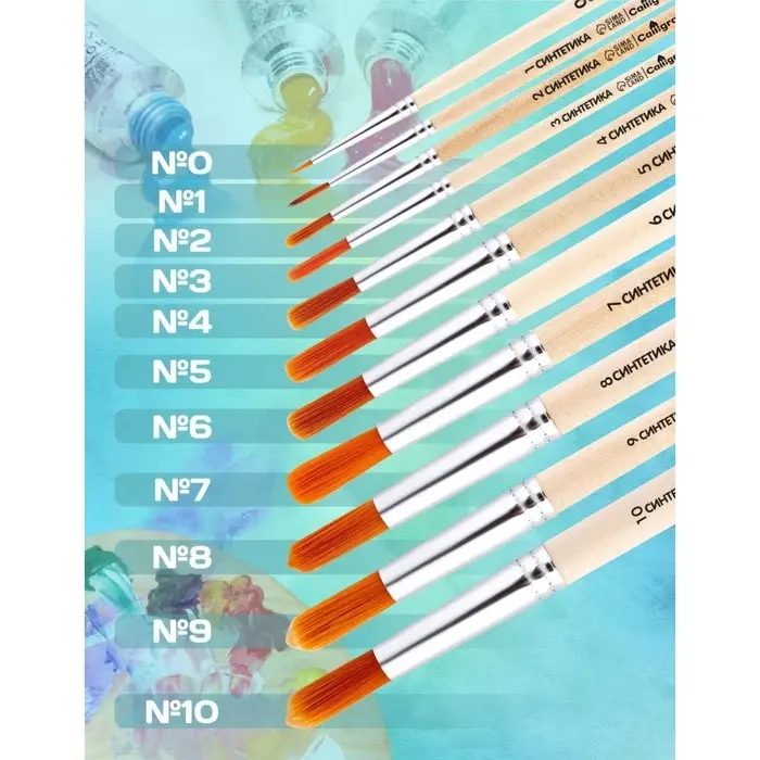 Кисть для рисования, Синтетика Круглая №0 (диаметр обоймы 1 мм; длина волоса 5 мм), деревянная ручка, Calligrata