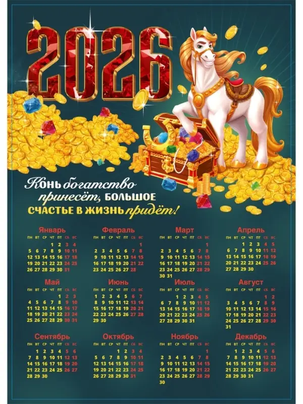 Календарь 2026 &laquo;Конь богатство принесёт&raquo;, А3