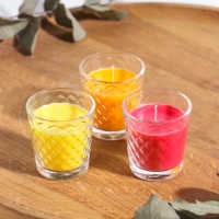 Свеча ароматическая в стакане (набор 3 шт) по 50 мл, 10 ч, 32 гр, ЗЕМЛЯНИКА, МАНГО, ЦИТРУС