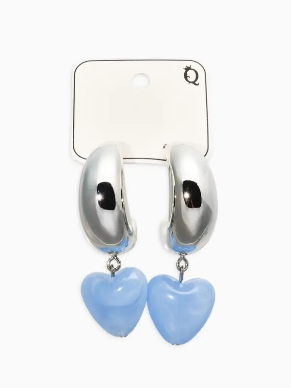 Серьги "Новый стиль", сердечки, цвет голубой в серебре d3см
