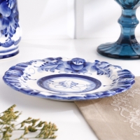 Блюдце гжель &laquo;Анемон&raquo;, бело-синий,керамика, D = 15 см,