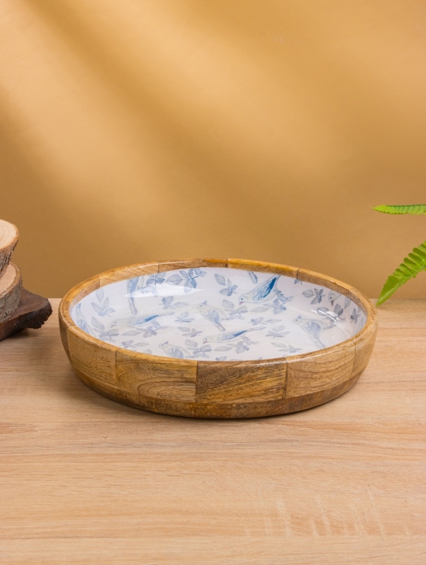 Блюдо "Синие птицы" дерево манго 25х25х4,5 см