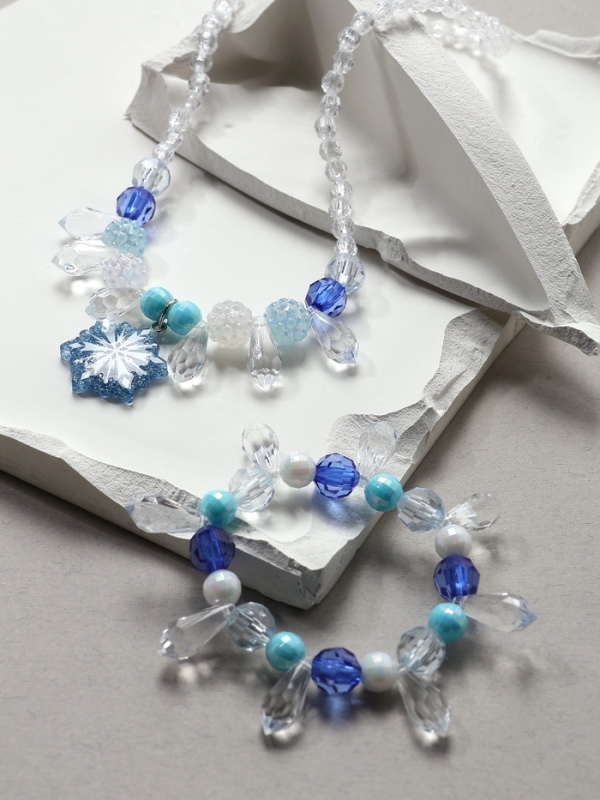 Набор детский "Выбражулька" 2 пр-та: кулон, браслет, снежинка, цвет бело-голубой