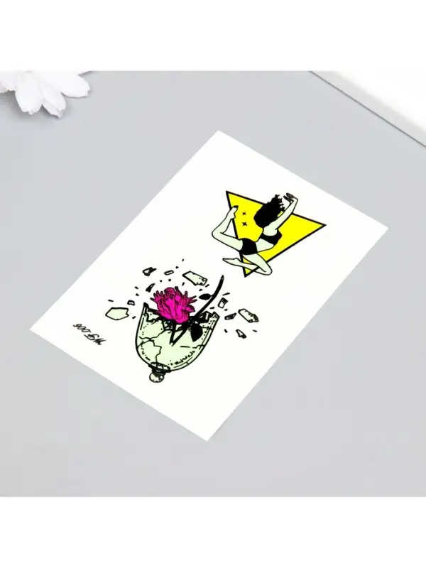 Переводные тату на тело светящиеся цветные &laquo;Девушка и роза в осколках&raquo;, 14.3&times;7.5 см