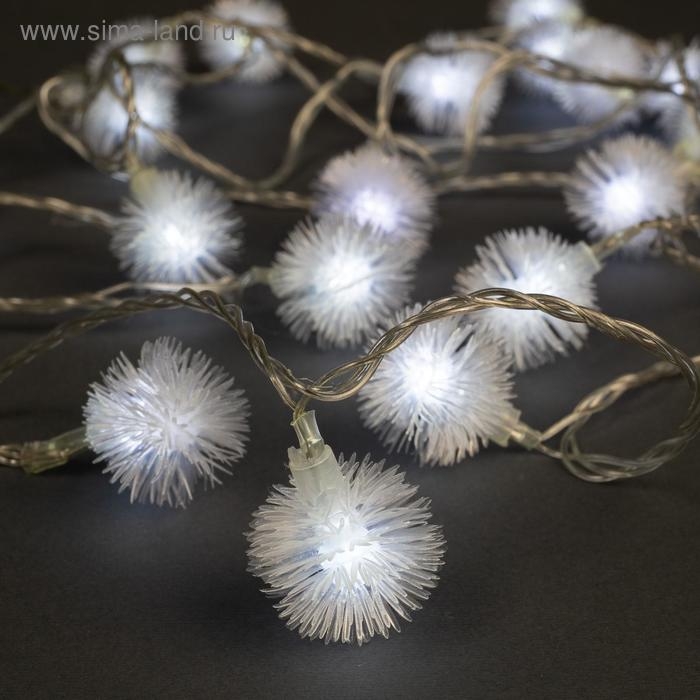 Гирлянда &laquo;Нить&raquo; 5 м с насадками &laquo;Ёжики белые&raquo;, IP20, прозрачная нить, 30 LED, свечение белое, 8 режимов, 220 В