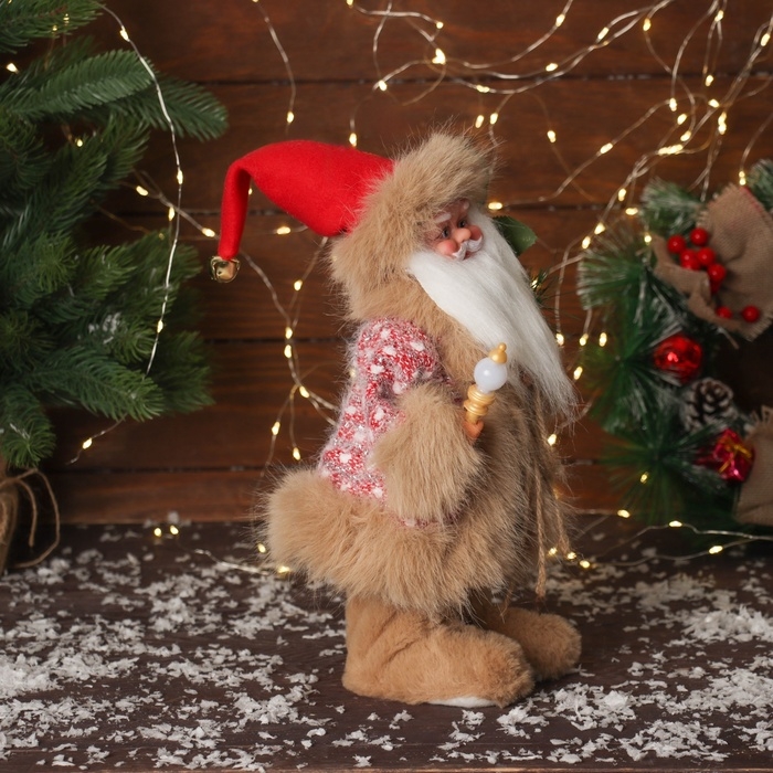 Дед Мороз "В пушистом вязаном костюме" двигается, с подсветкой, 30х19 см, красный