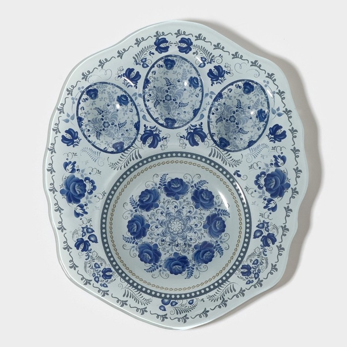 Подставка стеклянная для яиц Доляна &laquo;Цветочная роспись&raquo;, 3 ячейки, 21&times;18 см, цвет белый