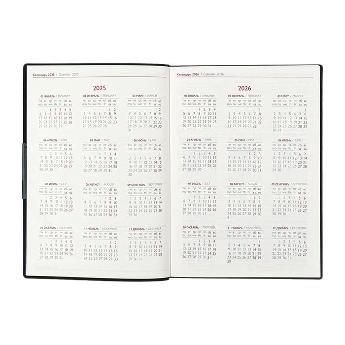 Еженедельник датир 2025г мягк обл иск кож А6+ 80л ESCALADA, тис ф, кр бл 70 г/м&sup2;, чёрный