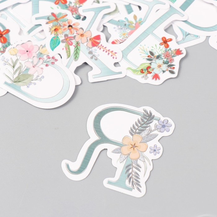 Наклейки для творчества "Цветочный алфавит" тиснение серебро набор 33 шт 9х7х0,8 см