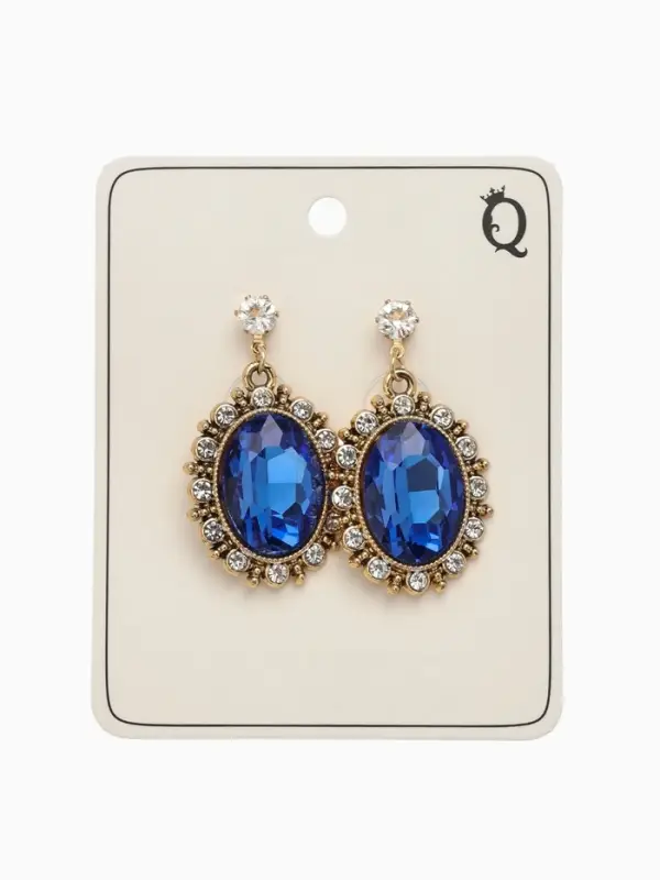 Серьги со стразами "Овал грань", цвет ярко-синий в золоте