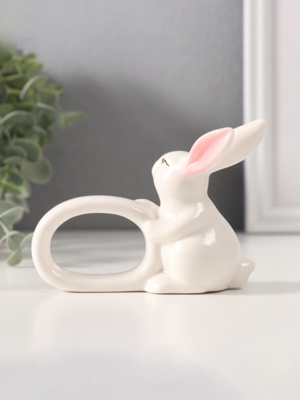 Сувенир керамика держатель д/салфеток "Белый кролик с розовыми ушками" 5х10х7,5 см
