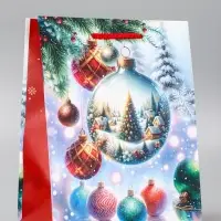 Пакет подарочный новогодний ламинированный, &laquo;Ёлка в шаре&raquo; , 18&times;10&times;22.3 см
