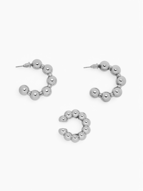 Набор серьги и каффы 3 шт &laquo;Бублики&raquo; дутые, цвет серебро