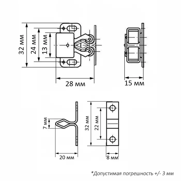 Двойная роликовая защёлка-стопор LOCKLAND, железная, цвет никель