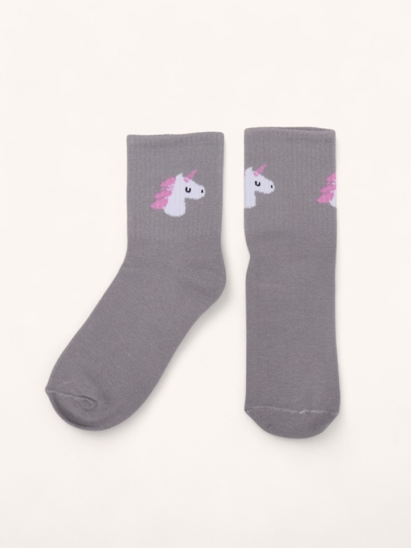 Ноские женские с рисунком, серые &laquo;Единорог&raquo;