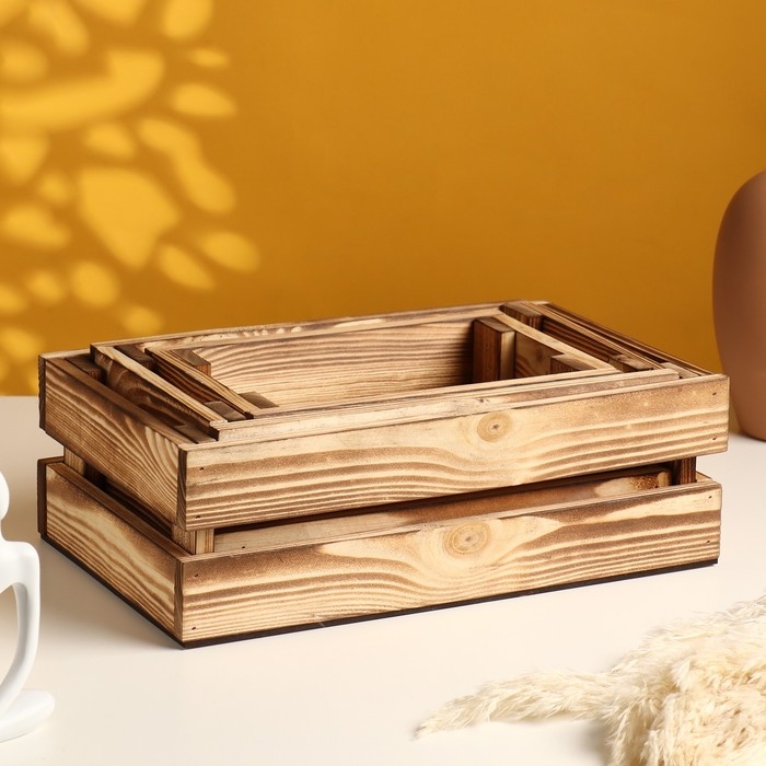 Набор ящиков деревянных "3 в 1" (30,5х18,5х10; 26х16х9,5; 21х13х9) см обожженный