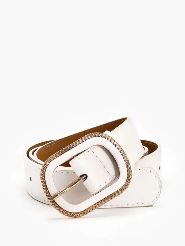 Ремень жен 05-01-07-01, Июнь2507, 3*0,3*110 см, без винта, пряж золото+пласт, 1 прокол, бел   109031