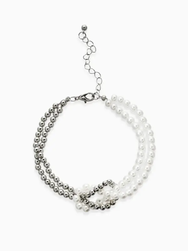 Браслет жемчужный "Узел", цвет белый в серебре 17+5см, бусина 6